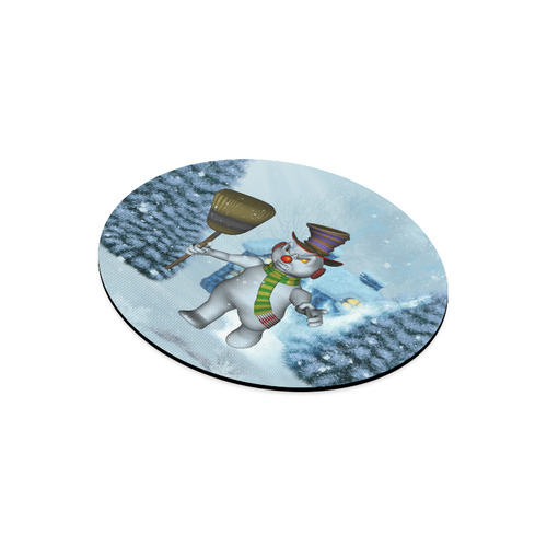 Funny grimly snowman Round Mousepad