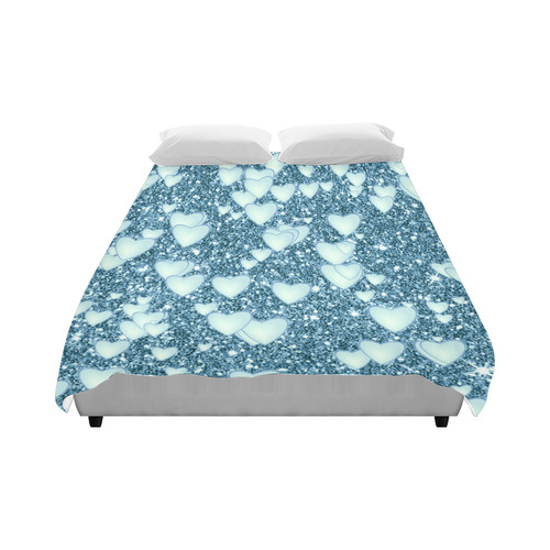 Hearts on Sparkling glitter print, teal Duvet Cover 86"x70" ( All-over-print)