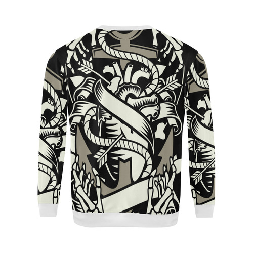 Heart And Anchor White All Over Print Crewneck Sweatshirt for Men (Model H18)