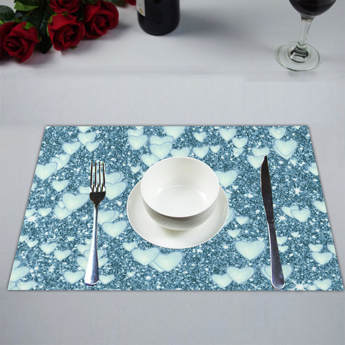 Hearts on Sparkling glitter print, teal Placemat 14’’ x 19’’ (Set of 2)