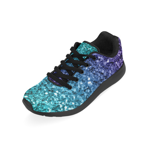 Beautiful Aqua blue Ombre glitter sparkles Kid's Running Shoes (Model 020)