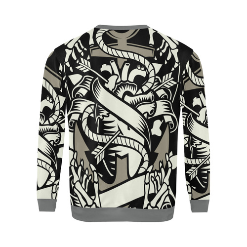 Heart And Anchor Dark Grey All Over Print Crewneck Sweatshirt for Men (Model H18)