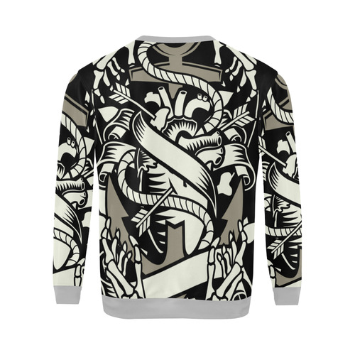 Heart And Anchor Light Grey All Over Print Crewneck Sweatshirt for Men (Model H18)