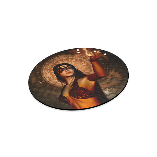 Steampunk lady with mask Round Mousepad
