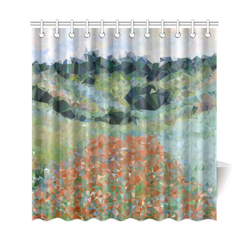 Monet Red Poppies Geometric Floral Triangles Shower Curtain 69"x72"