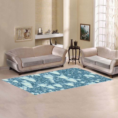 Hearts on Sparkling glitter print, teal Area Rug 9'6''x3'3''