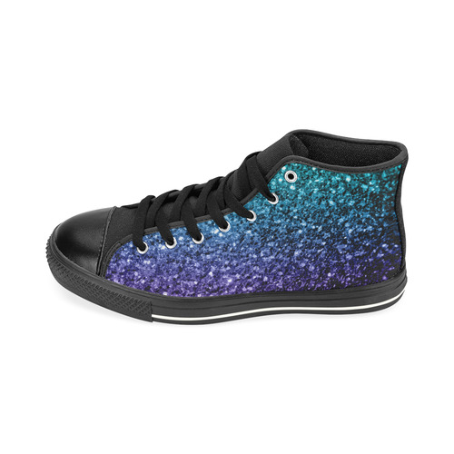 Beautiful Aqua blue Ombre glitter sparkles High Top Canvas Shoes for Kid (Model 017)