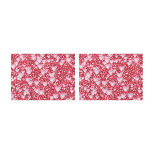 Hearts on Sparkling glitter print, red Placemat 14’’ x 19’’ (Two Pieces)