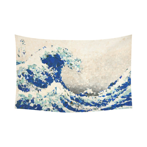 Great Wave Off Kanagawa Hokusai Triangles Cotton Linen Wall Tapestry 90"x 60"