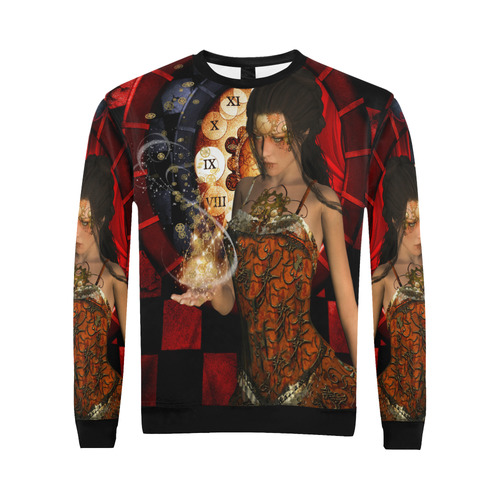 Beautiful steampunk lady All Over Print Crewneck Sweatshirt for Men (Model H18)