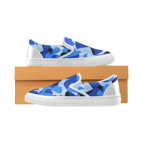 A201 Abstract Shades of Blue and Black Women's Slip-on Canvas Shoes (Model 019)