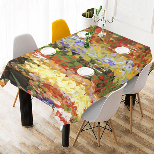 Van Gogh Flower Garden Floral Geometric Triangles Cotton Linen Tablecloth 60" x 90"