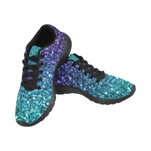 Beautiful Aqua blue Ombre glitter sparkles Kid's Running Shoes (Model 020)