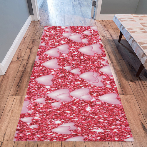 Hearts on Sparkling glitter print, red Area Rug 9'6''x3'3''