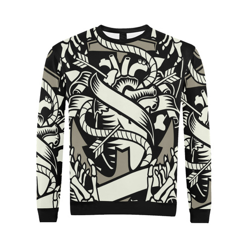 Heart And Anchor Black All Over Print Crewneck Sweatshirt for Men (Model H18)