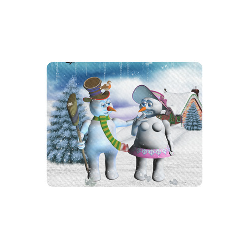 Funny snowman and snow women Rectangle Mousepad