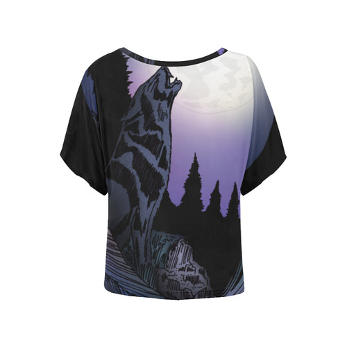 Howling Wolf Women's Batwing-Sleeved Blouse T shirt (Model T44)