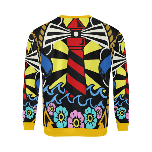 Lighthouse Modern Yellow All Over Print Crewneck Sweatshirt for Men (Model H18)