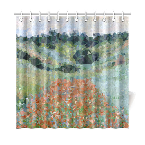 Monet Red Poppies Geometric Floral Triangles Shower Curtain 72"x72"