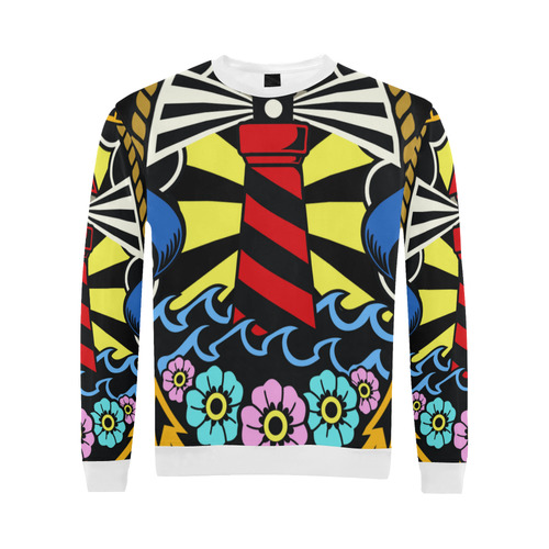 Lighthouse Modern White All Over Print Crewneck Sweatshirt for Men (Model H18)