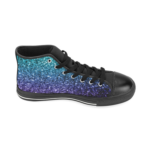 Beautiful Aqua blue Ombre glitter sparkles High Top Canvas Shoes for Kid (Model 017)