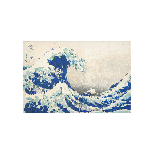 Great Wave Off Kanagawa Hokusai Triangles Cotton Linen Wall Tapestry 60"x 40"