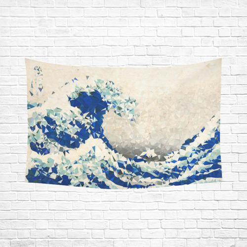 Great Wave Off Kanagawa Hokusai Triangles Cotton Linen Wall Tapestry 90"x 60"