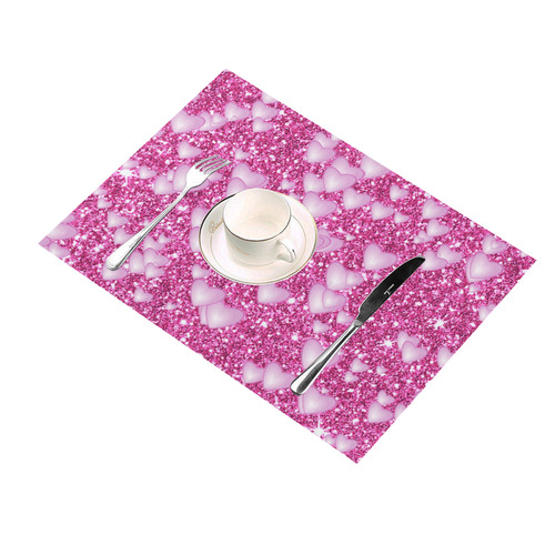 Hearts on Sparkling glitter print, pink Placemat 14’’ x 19’’ (Set of 2)