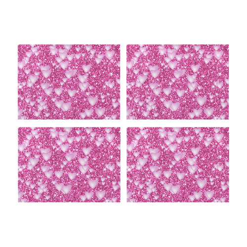 Hearts on Sparkling glitter print, pink Placemat 14’’ x 19’’ (Set of 4)