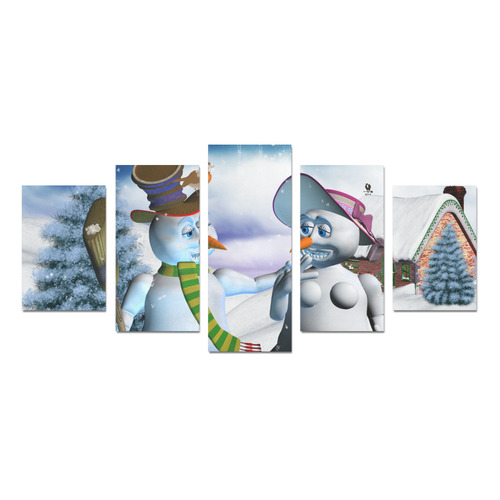 Funny snowman and snow women Canvas Print Sets D (No Frame)