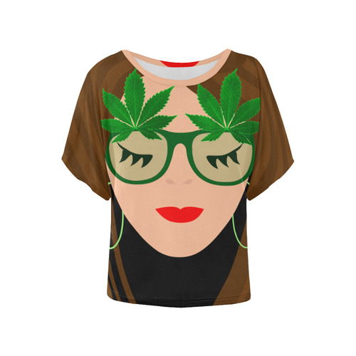 420 Glasses Girl Women's Batwing-Sleeved Blouse T shirt (Model T44)