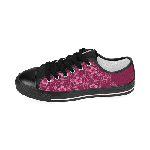 Floral & Burgundy Women's Classic Canvas Shoes (Model 018)