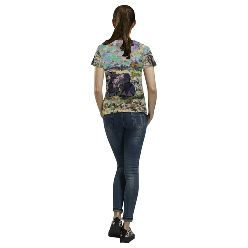 Two Women Digging in Snow Abstract Triangles All Over Print T-Shirt for Women (USA Size) (Model T40)