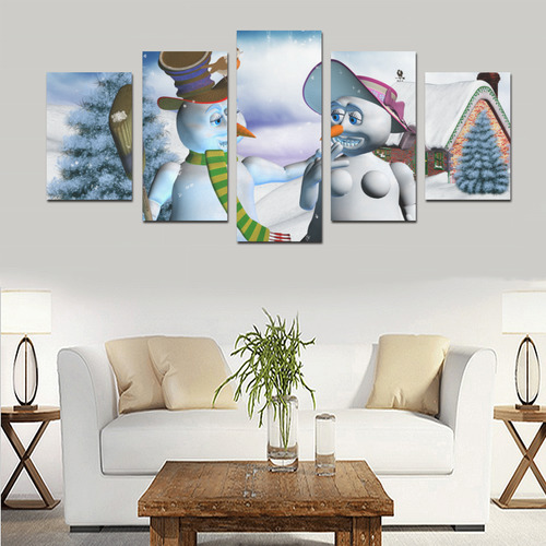 Funny snowman and snow women Canvas Print Sets D (No Frame)