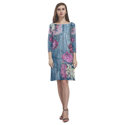 Shabby chic with painted peonies Rhea Loose Round Neck Dress(Model D22)