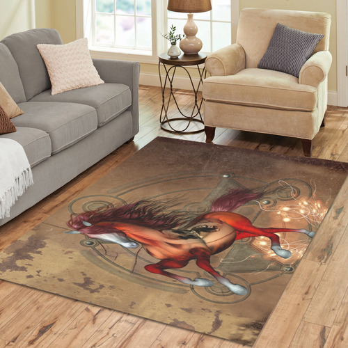 Wonderful horse with skull, red colors Area Rug7'x5'