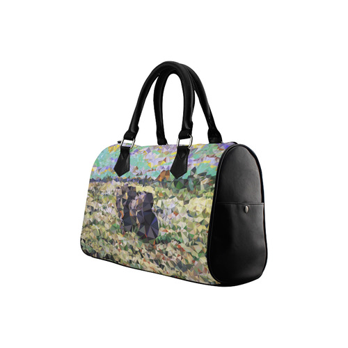 Two Women Digging in Snow Abstract Triangles Boston Handbag (Model 1621)