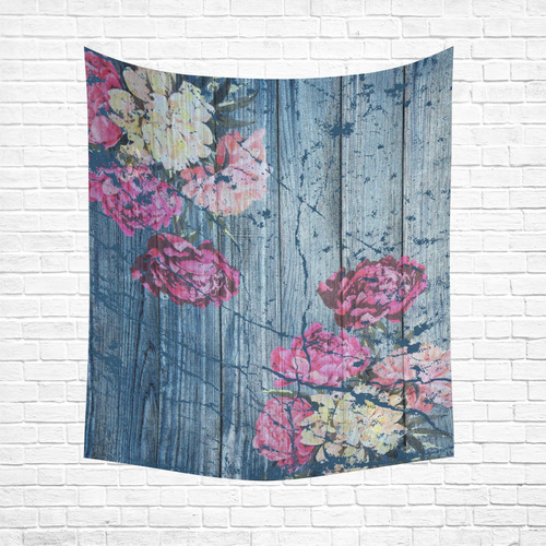 Shabby chic with painted peonies Cotton Linen Wall Tapestry 51"x 60"