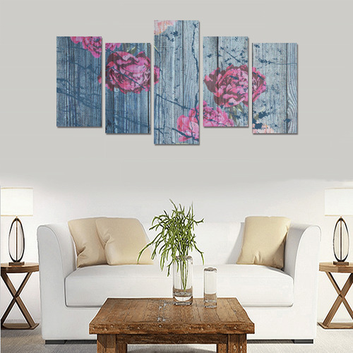 Shabby chic with painted peonies Canvas Print Sets E (No Frame)
