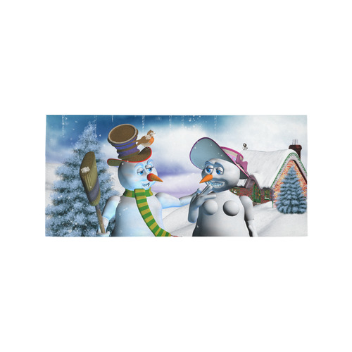 Funny snowman and snow women Area Rug 7'x3'3''