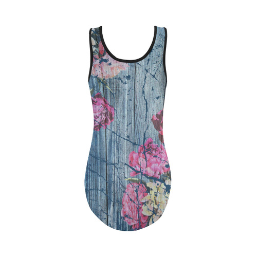 Shabby chic with painted peonies Vest One Piece Swimsuit (Model S04)