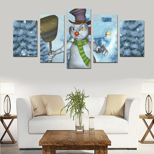 Funny grimly snowman Canvas Print Sets D (No Frame)