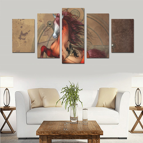 Wonderful horse with skull, red colors Canvas Print Sets D (No Frame)