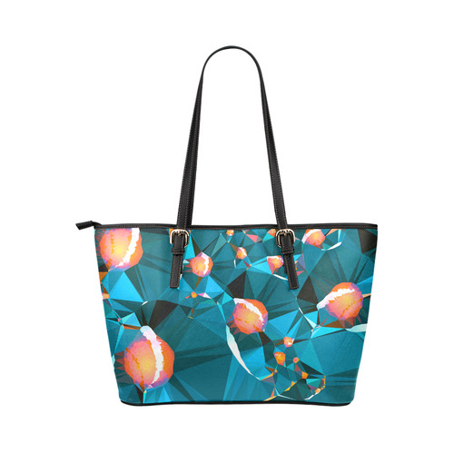 Blue Bronze Abstract Geometric Triangles Leather Tote Bag/Small (Model 1651)