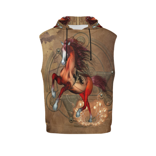 Wonderful horse with skull, red colors All Over Print Sleeveless Hoodie for Men (Model H15)