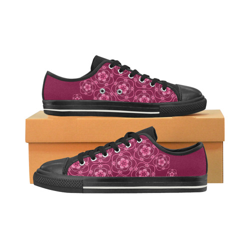 Floral & Burgundy Women's Classic Canvas Shoes (Model 018)