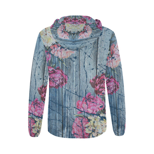 Shabby chic with painted peonies All Over Print Full Zip Hoodie for Women (Model H14)