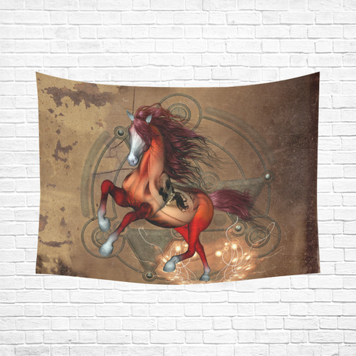 Wonderful horse with skull, red colors Cotton Linen Wall Tapestry 80"x 60"