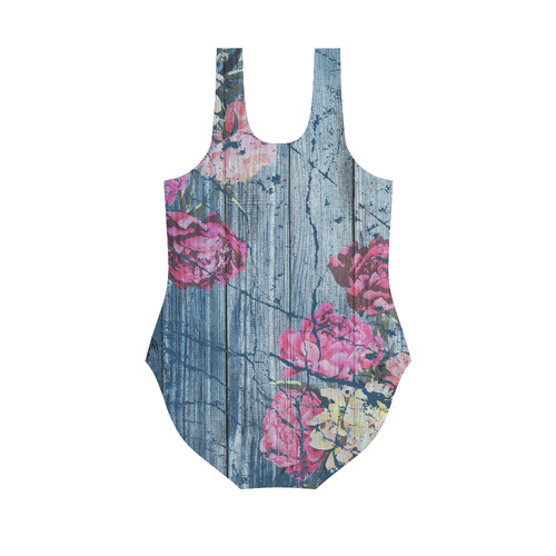 Shabby chic with painted peonies Vest One Piece Swimsuit (Model S04)