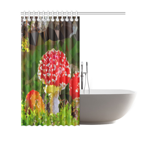 Amanita Muscaria Red White Mushroom Triangles Shower Curtain 69"x70"